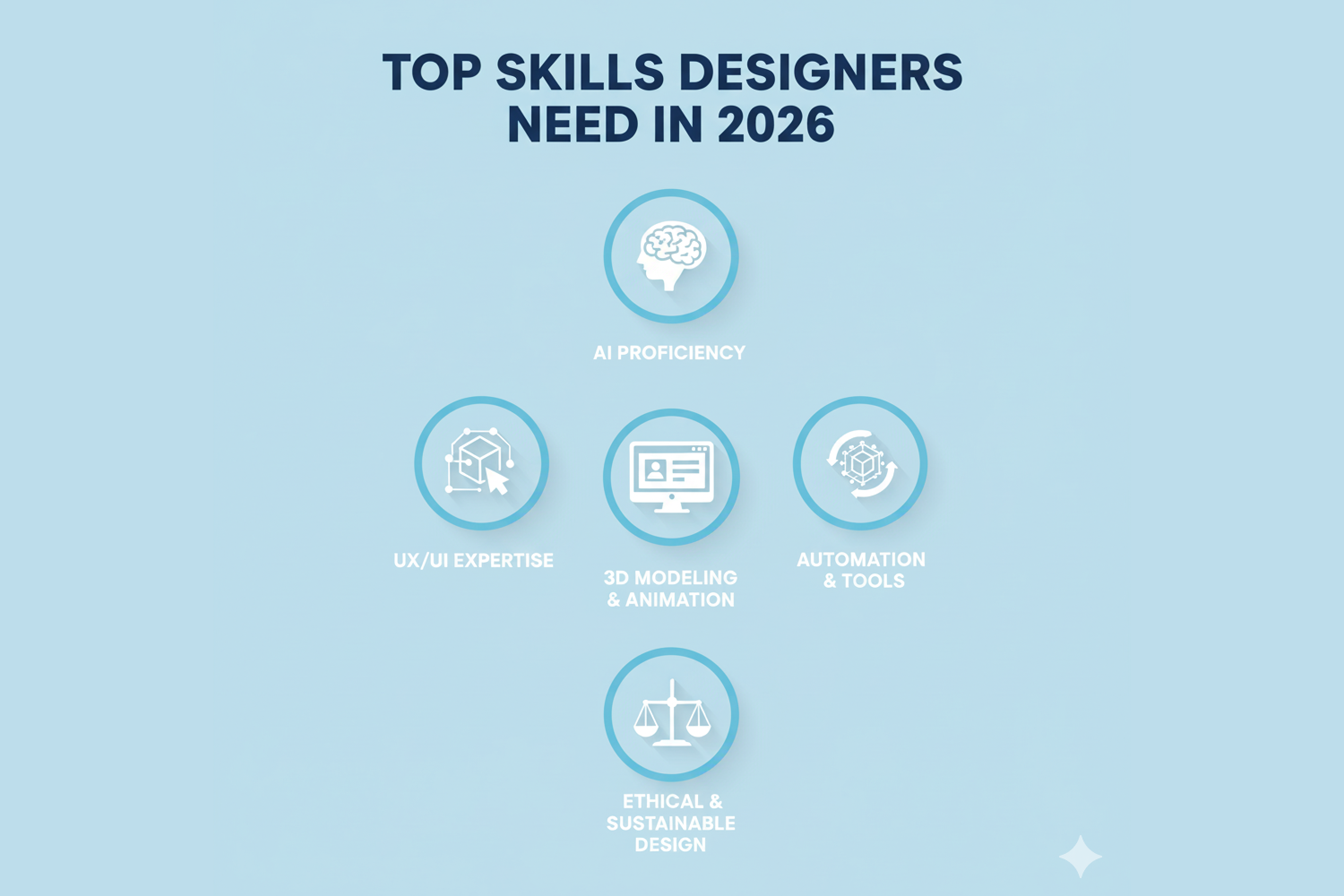 Infographic highlighting top designer skills for 2026