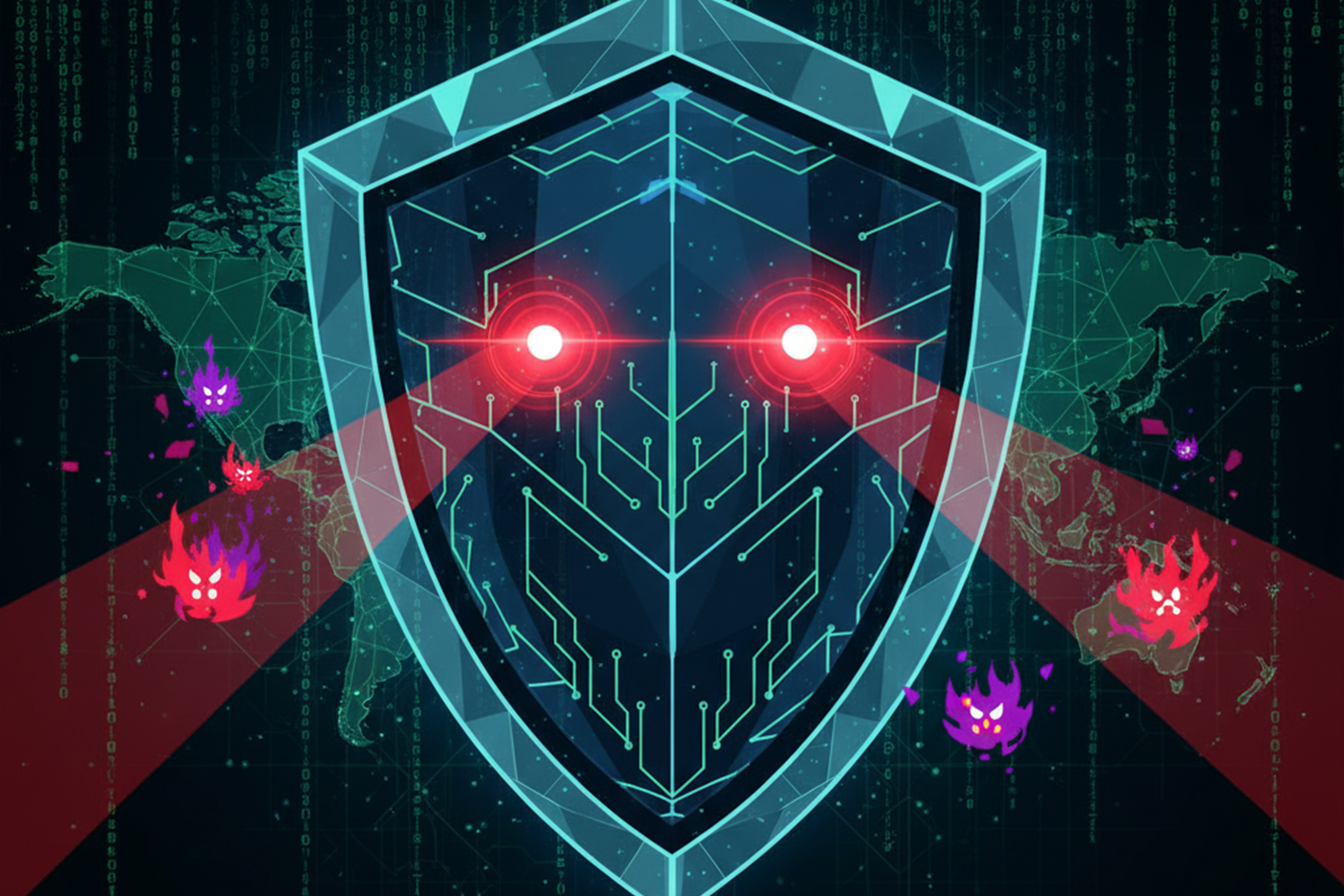 AI-powered cybersecurity shield detecting digital threats in real-time.